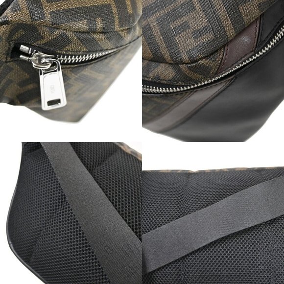 Auth FENDI Logo Zucca Diagonal Belt Shoulder Bag PVC Leather Brown - Picture 10 of 16